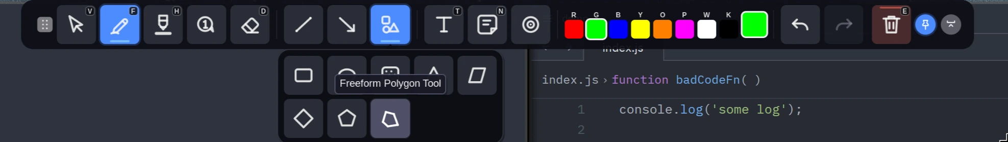 Shape picker strip showing polygon options